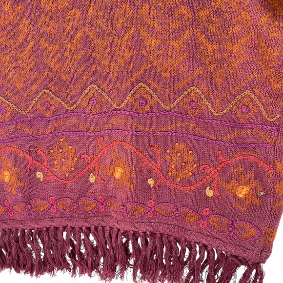 Nipon Studio Women's Vintage Sweater Embroidered Fringe Wool Cotton Red XL - Picture 4 of 16